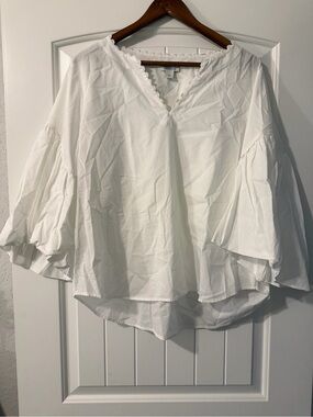 Sundance Scalloped Neckline White Ruffle Bell-Sleeve Peasant Blouse